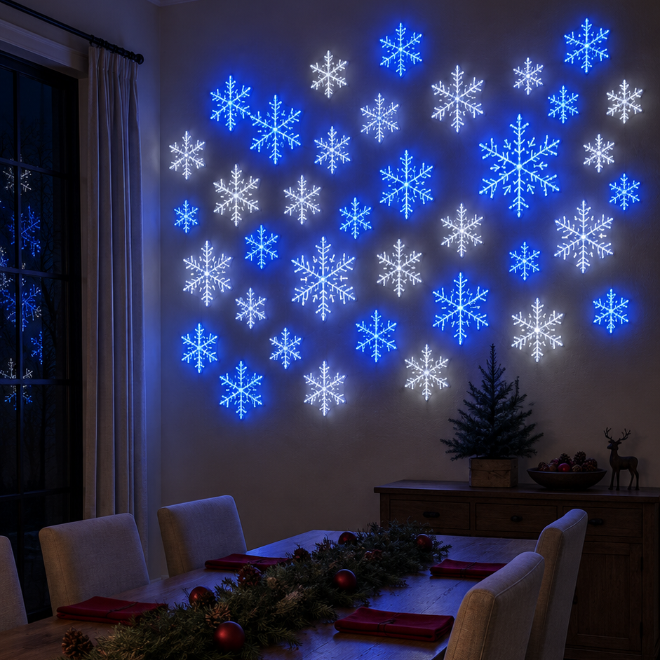 LightFlake blue and white snowflake wall lights